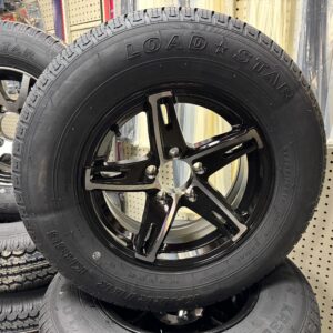 Aluminum Trailer Wheel Combo 5 Lug 205/75/15 Tire Set of 4 - AM08 Black/Machined
