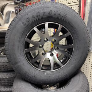 Aluminum Trailer Wheel Combo 6 Lug 225/75/15 Tire Set of 4 - AM04 Black/Machined