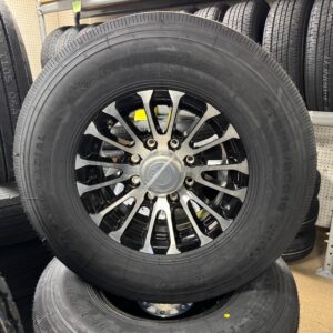 Aluminum Trailer Wheel Combo 8 Lug 235/80/16 Tire Set of 4 - Avalanche Black/Machined